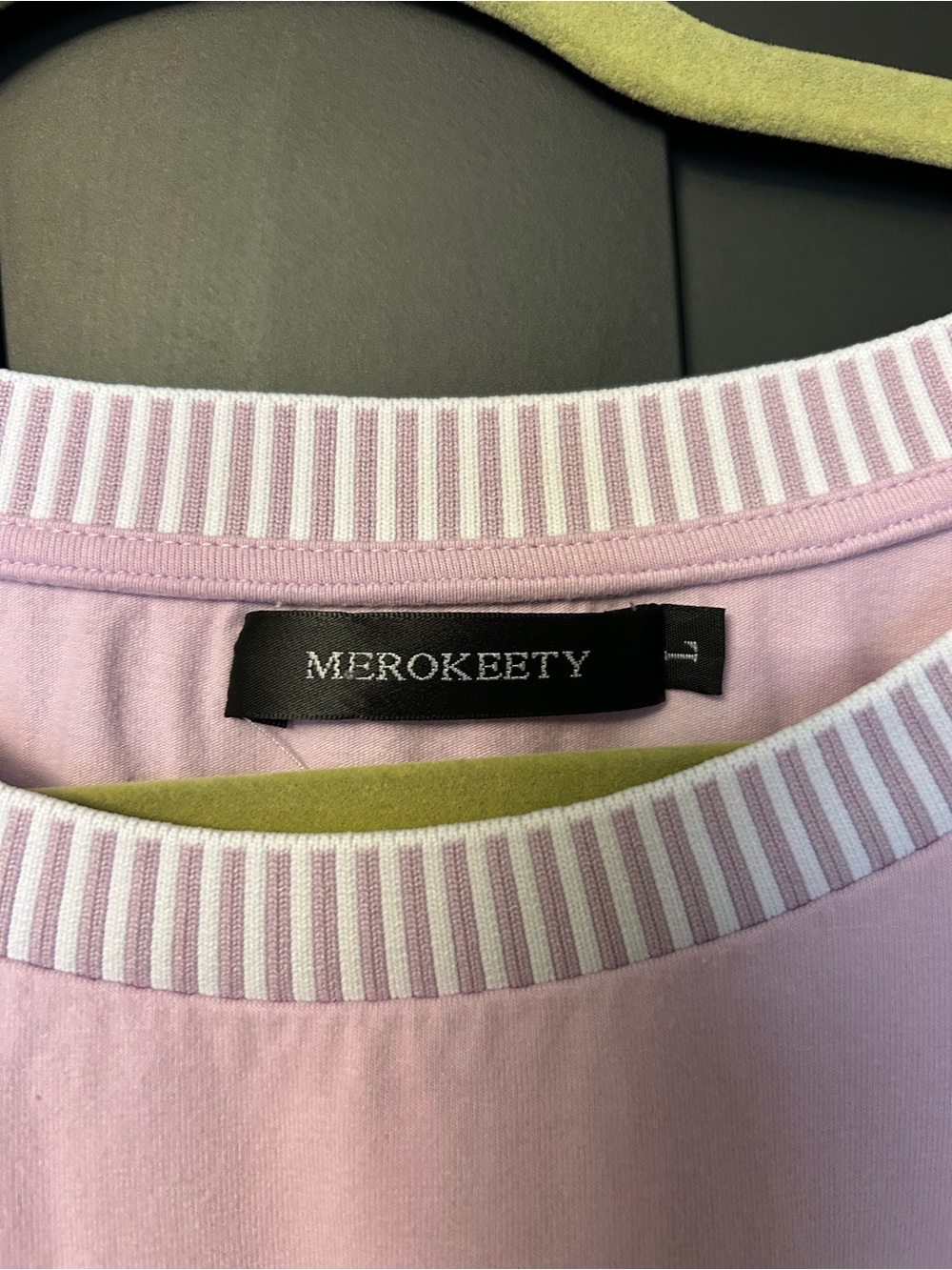 Merokeety Lavender Short Sleeve Crewneck Tee with Striped Trim - Picture 2 of 3